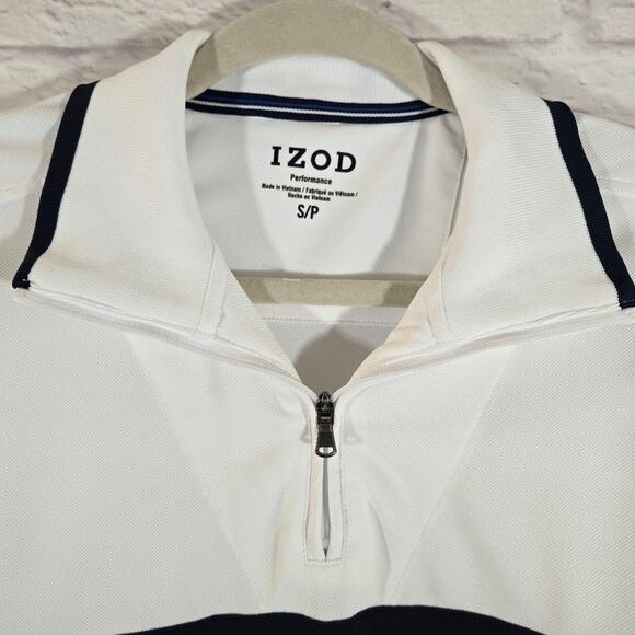 Izod Performance Long Sleeve Polo Sweater Pullover Men's Size Small White Navy - Picture 2 of 10